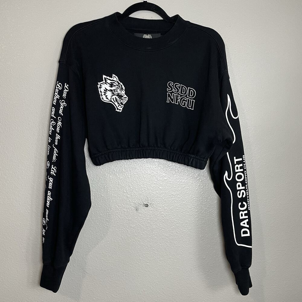 Darc Sport Women Size Small Cropped Sweater Black Wolves Bodybuilding Activewear
